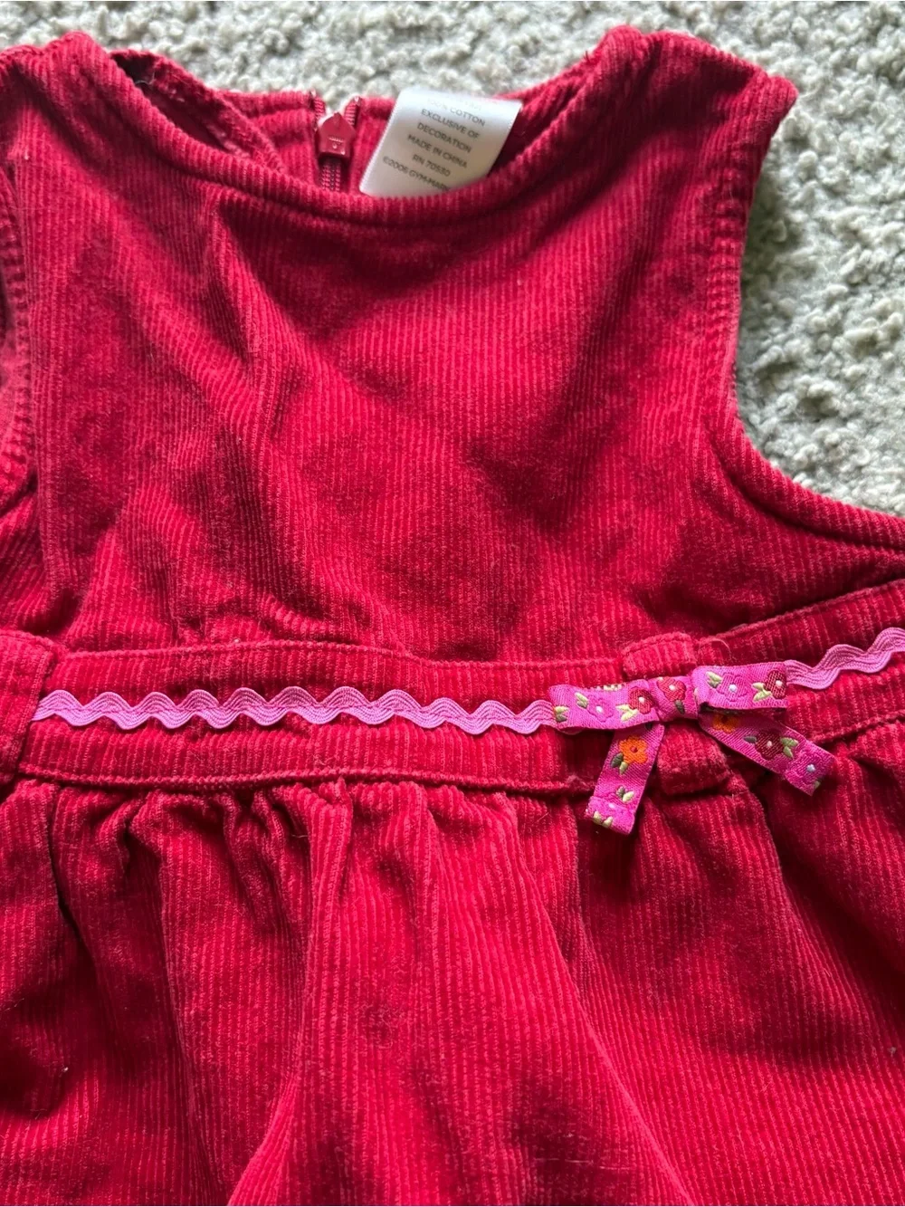 Gymboree 18-24 Month Red Peruvian Corduroy Jumper Dress Pink Trim Vintage Y2K 90